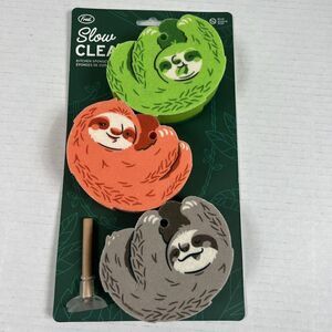 Kitchen Sponge Scrubbie Hanging Sloths 3 Pack With Holder